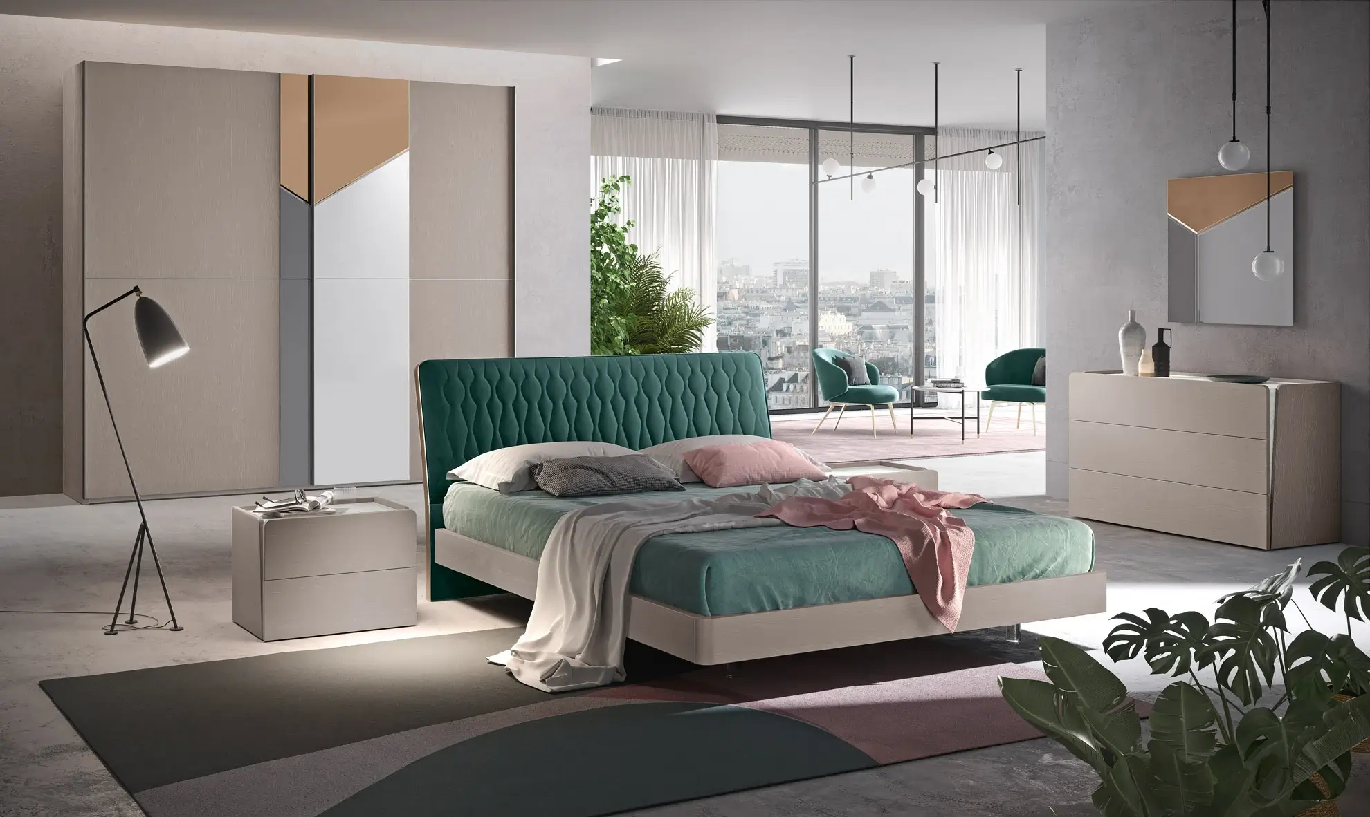 Render di una camera da letto moderna