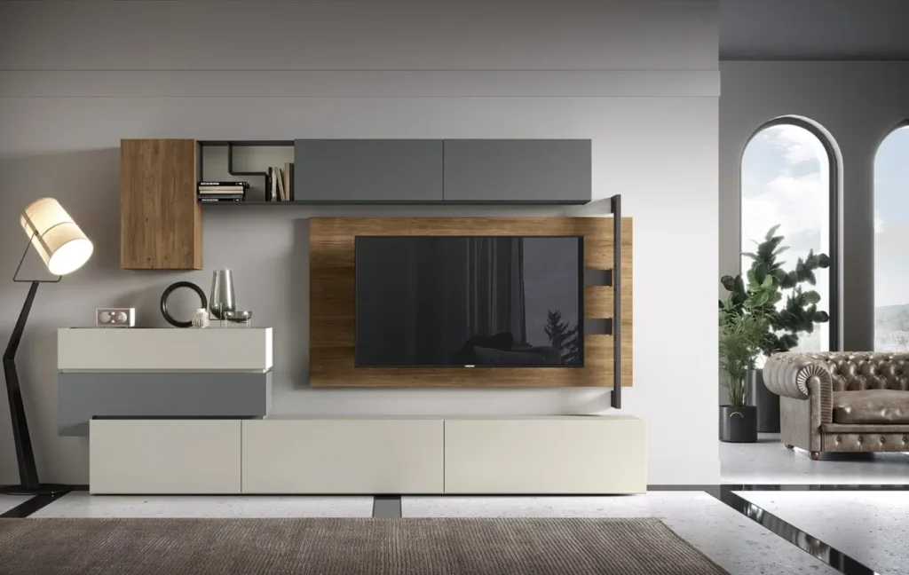 Render di una parete attrezzata per soggiorno