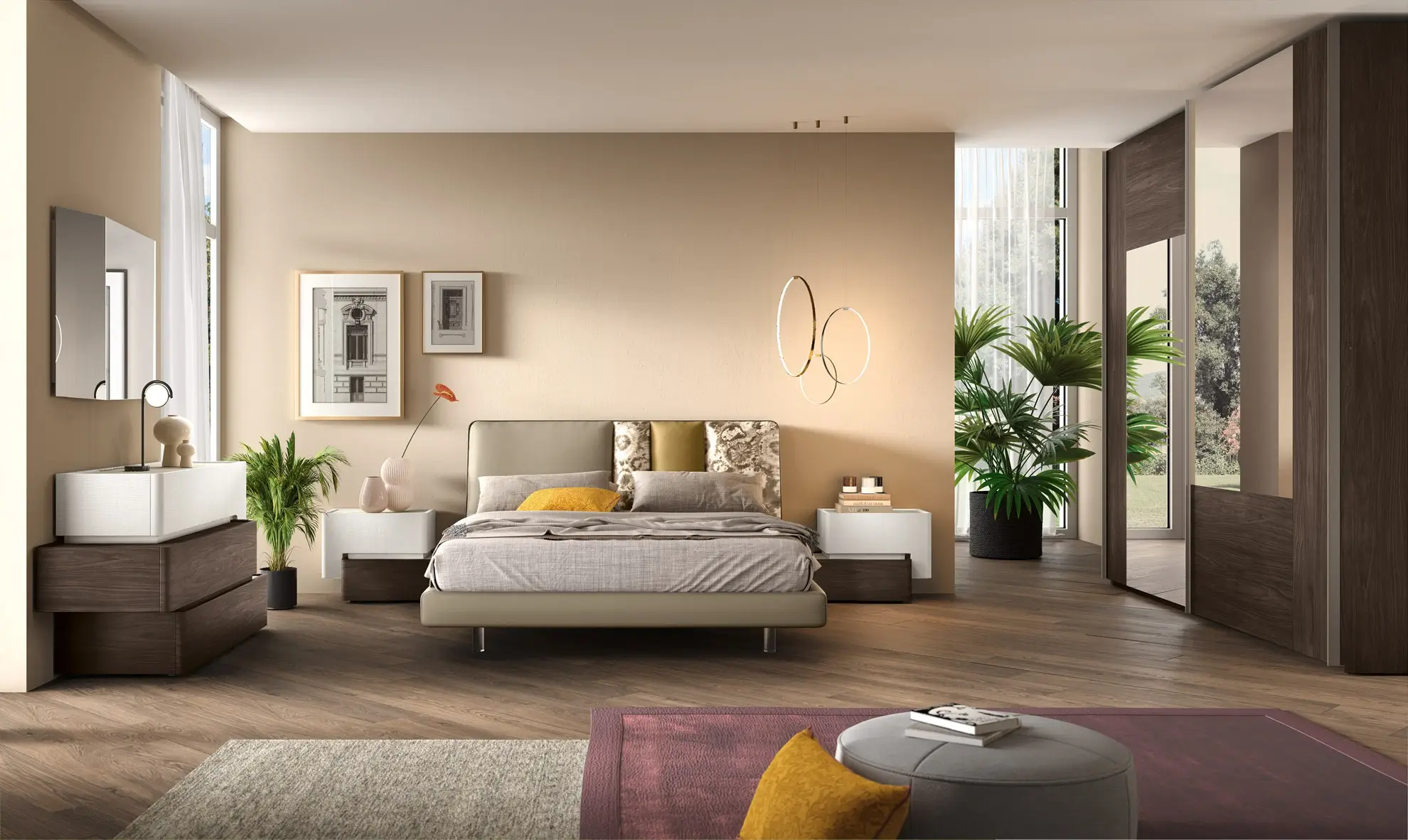Render di una camera da letto moderna