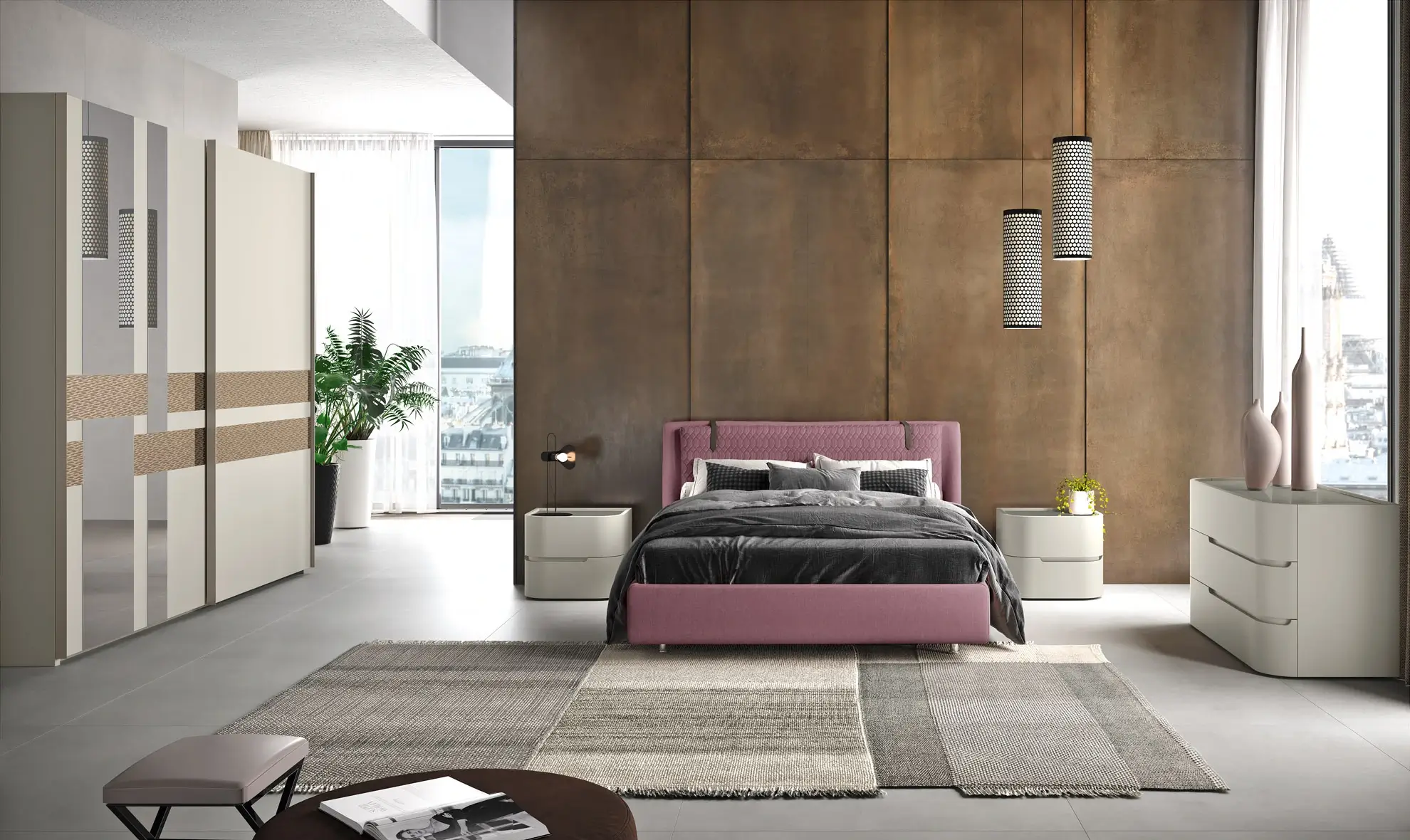 Render di una camera da letto moderna