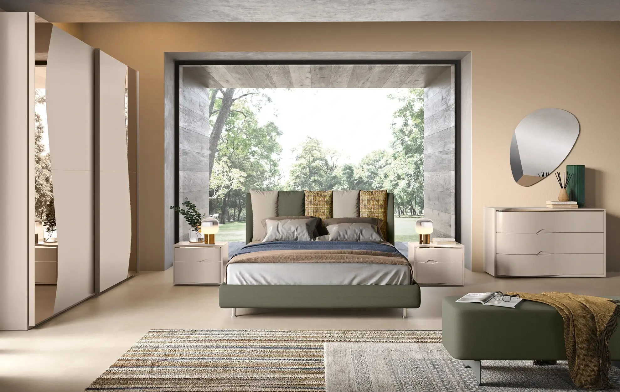 Render di una camera da letto moderna