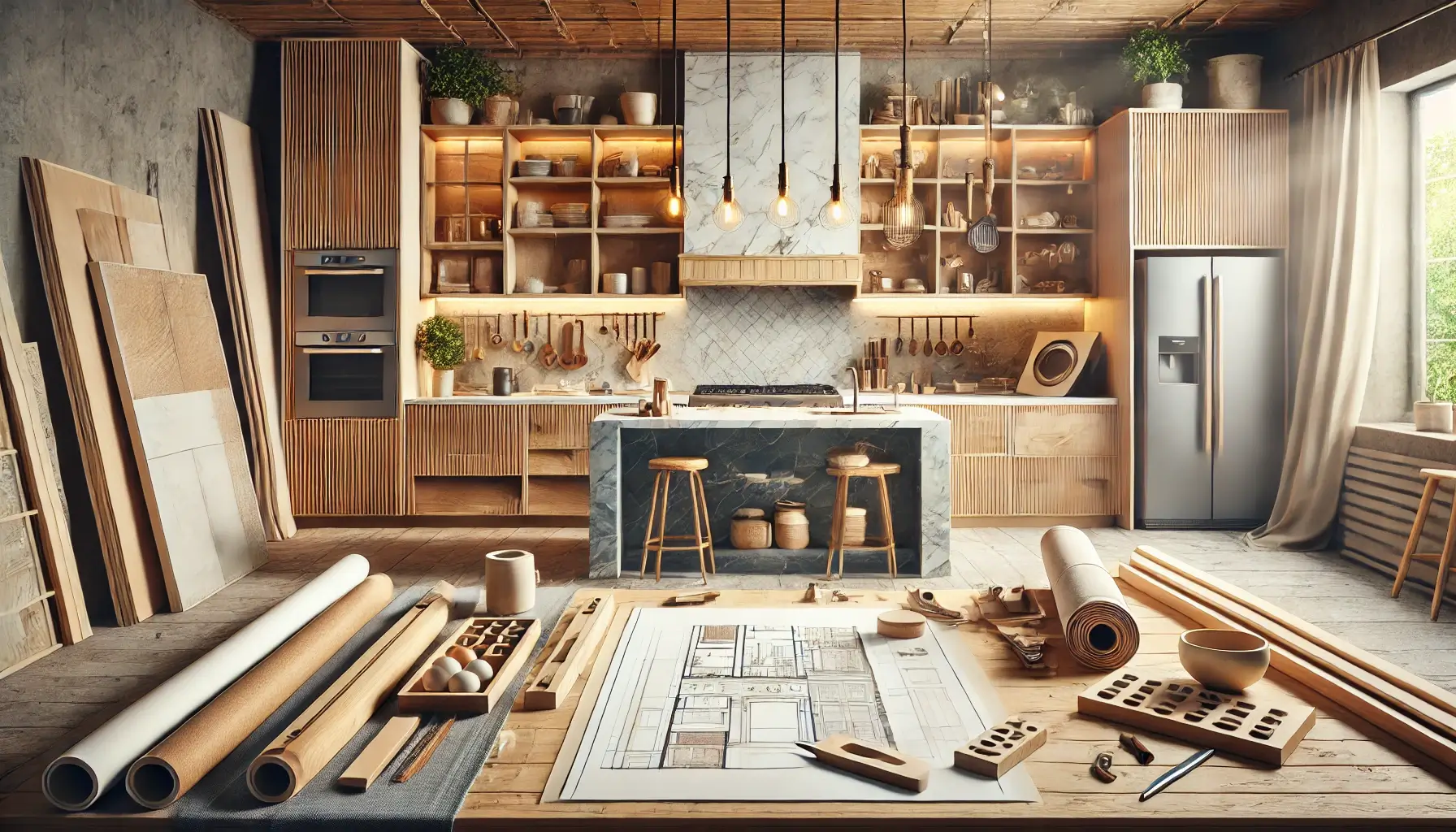 immagine che mostra una cucina in costruzione